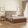 Avon Solid Wood Storage Bed Queen Size in Amber Walnut Finish with Oyster Beige Colour