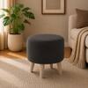 Doe Buck Parker Velvet Round Ottoman Stool in Grey Colour with Wooden Legs