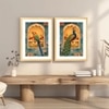 Mughal Parrot Peacock Jharokha Set of 2 Framed Posters 45x60 cm