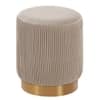 Doe Buck Damato Luxury Velvet Round Ottoman in Light Beige Colour with Gold Base