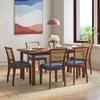 Dane Solid Wood Dining Table 6 Seater with 6 Reed Cane Dining Chairs (Finish: Honey, Colour: Baltic Blue)