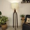 Trilogy Wooden Floor Lamp with Brown Base and Jute Fabric Lampshade
