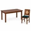 Globally Indian Margaux Solid Sheesham Wood 6 Seater Dining Table Set 6 Chairs Teal Blue