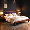 Linea Solid Wood Queen  Size Upholstered Bed Without Storage (Provincial Teak Finish, Purple Colour)