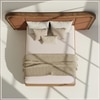 Elowen Softline Queen Size Bed in velvet With Oak wood Frame & Hydraulic Storage