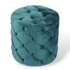 Dallas Solid Wood Ottoman Pouffee in Turquoise Sea Velvet