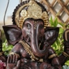 Brown Fiber Glass Lotus Ganesha Indoor Water Fountain