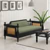 Rattan Solid wood Three Seater sofa in Black FinishSage Green