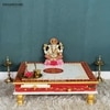 D'Dass White Mdf and Sheesham Wooden Pooja Chowki With Drawer