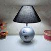 Azov Handmade & handpainted Silver colour Wooden matka lamp with Cotton Black shade