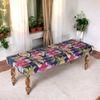 Cairo Sheesham Wood Mid Century 3 Seater Bench In Fruit Print Blue Kantha