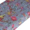 Bestone Solid Wood Bench In Bird Print Grey Kantha Fabric