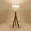 Triune Brown Wooden Table Lamp with White Printed Lampshade
