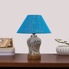 Devansh Conical Turquoise Jute Shade Lamp With Wood & Mosaic Glass Base For Decoration/Office/Home/Gifting/Study For Decoration/Office/Home/Gifting/Study -(10X10X14.5) Inches -A