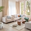 Chiyo Solid Wood L Shape Sofa Set Two Seater Left Aligned Chaise in Beige Colour