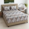 Beige Geometric 270 TC Glaze Cotton Fitted Queen Size Bedsheet With 2 Pilllow Covers