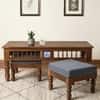 Nilaya Sheesham Wood Nesting Coffee Table Set in Provincial Teak Finish with Cushioned Stools