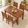 Globally Indian Jaalika Solid Sheesham Wood 4 Seater Dining Table Set 4 Chairs Beige