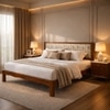 Averra Solid Wood Queen  Size Upholstered Bed Without Storage (Provincial Teak Finish, Golden Colour)