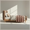Valerio Duo-Panel Luxe King Size Bed in Tuape colour Velvet with Oak wood Frame