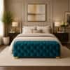 Doe Buck Velvet Tufted Bench in Teal Colour with Gold Base