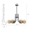 Karousel 6 Arm Black And  Amber Globe Glass Chandelier Ceiling Light