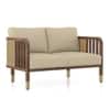 Taran 2 Seater Teak Wood Sofa in Almond Beige Fabric in Sienna Teak finish