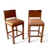 Osian Sheesham Wood Bar Chair Stool (Caramel Brown Sparkle Velvet Teak Finish)