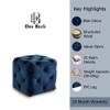 Doe Buck Colchester Velvet Tufted Ottoman Cube in Blue Colour with Wooden Base