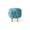 Louisville Acacia Wood Accent Round Set of 2 Pouf Stools in Turquoise