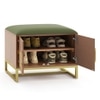 Nina 4 Pairs Solid Wood Shoe Cabinet With Seat In Amber Walnut Finish Olive Leatherette