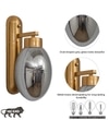 Zen Single Light Wall Fitting In Brass Finish Metal With Gray Glass