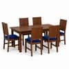 Globally Indian Mahira Solid Sheesham Wood 6 Seater Dining Table Set 6 Chairs Navy Blue