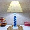 Asaga Handmade & Handpainted Blue& white Rope shape Wooden Table lamp with Hanpainted Floral design on Cotton Beige shade