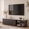 Nami Solid Wood And Aravali Marble TV Cabinet In  Dark Chestnut Finish