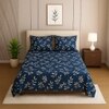 Dark Blue Floral 210 TC Mix Cotton Flat Single Bed Size Bedsheet With 2 Pillow Cover From Threads