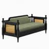 Rattan Solid wood Three Seater sofa in Black FinishSage Green