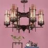 Eliante 6-Light Chandelier, Mild Steel, Glass And Wood, Modern Hanging Ceiling Light Fixture