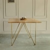 Art Deco Solid Wood 6 Seater Dining Table in Natural & Brass Finish