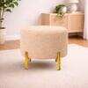 Doe Buck Premium Boucle Round Ottoman in Matte Beige Colour with Polished Gold Legs