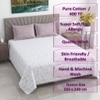 White And Lavender Shade Floral Cotton 400 Tc Flat Double Queen Size Bedsheet With 2 Pillow Covers