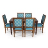 Globally Indian Sheesham Wood 6 Seater Dining Table Set With 6 Solid Wood Upholstered Chairs – In Blue Color