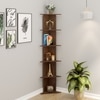 BLUEWUD Cadlic Engineered Wood Wall Decor Multi-Tier Corner Shelf Display Rack Decorative Hall D�cor for Living Room Home Furniture 6 Shelves (Brown Maple)