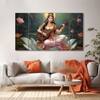 The Castle Decor Goddess Saraswati Wall Painting Wooden Framed 27x48 Inch (Style 4)