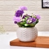 Artificial Lilac Hues Flowers With A White Textured Planter