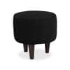 Doe Buck Velvet Round Ottoman Stool in Black Colour with Wooden Legs