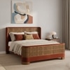 Heritage Cane Upholstered Queen Size Bed in Linen With Oak wood Frame