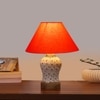 Devansh Conical Orange Cotton Shade Lamp With Wood & Mosaic Glass Base For Decoration/Office/Home/Gifting/Study For Decoration/Office/Home/Gifting/Study -(10X10X14.5) Inches -A