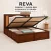 Reva Solid Wood Compact Queen Bed Hydraulic Storage Provincial Teak Finish Mattress 60 x 72 Inches