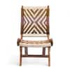 NatWest Sheesham Wood Vintage Balcony Chair in Multi Colour Chindi and White Rope Canning